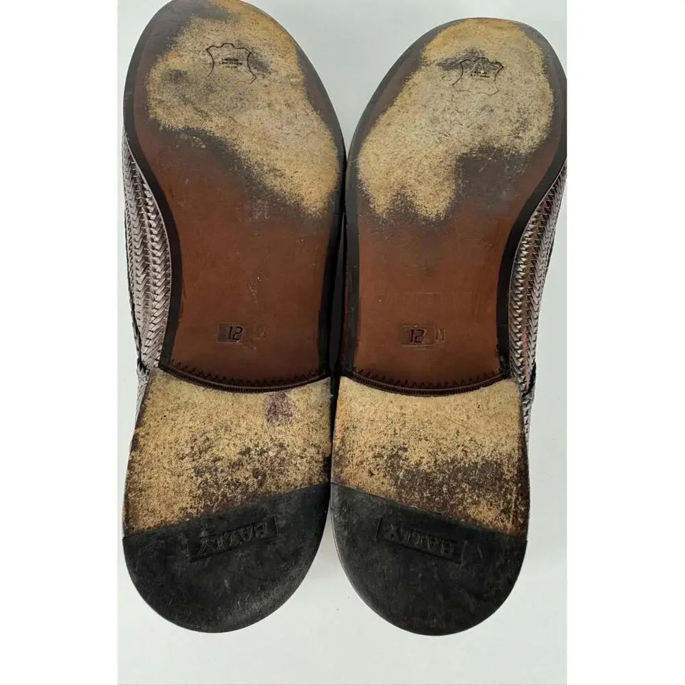 Vintage Bally Woven Leather Lisbon Italy Dress Shoes Men US 12 M Brown Loafers